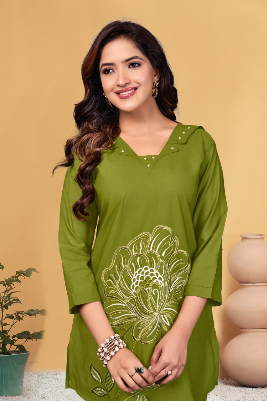 Pramukh Fab Olive Color Viscose Rayon Co-ord Set