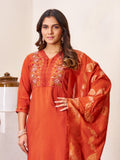 Pramukh Fab Orange Color Roman Silk Kurta Set