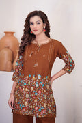Pramukh Fab Brown Color Cotton Co-ord Set