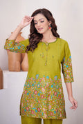 Pramukh Fab Olive Color Cotton Co-ord Set