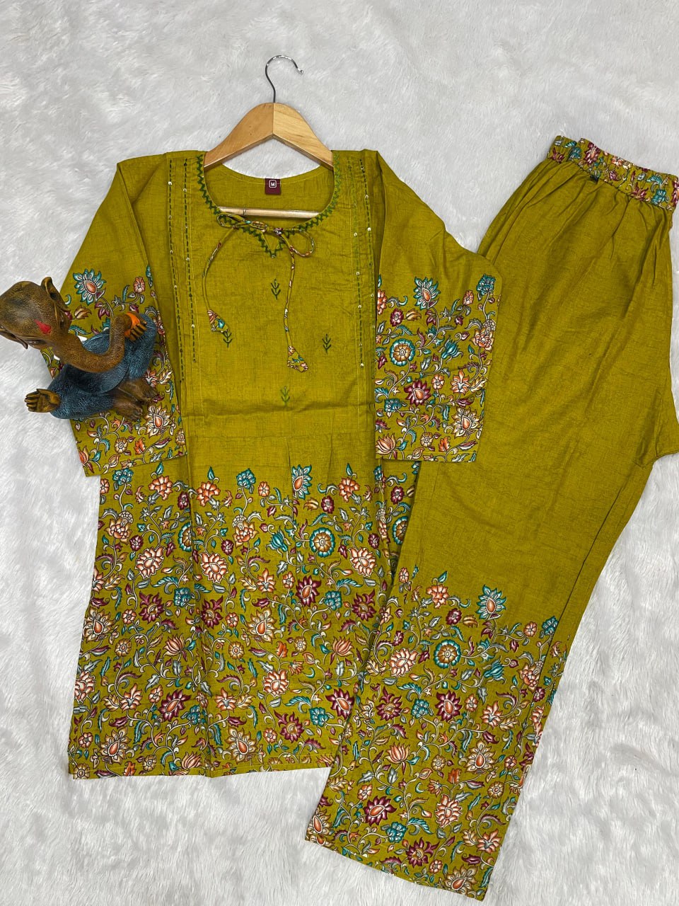 Pramukh Fab Olive Color Cotton Co-ord Set