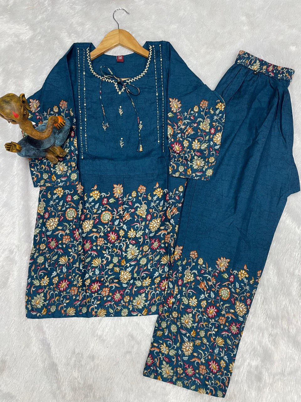 Pramukh Fab Teal Color Cotton Co-ord Set
