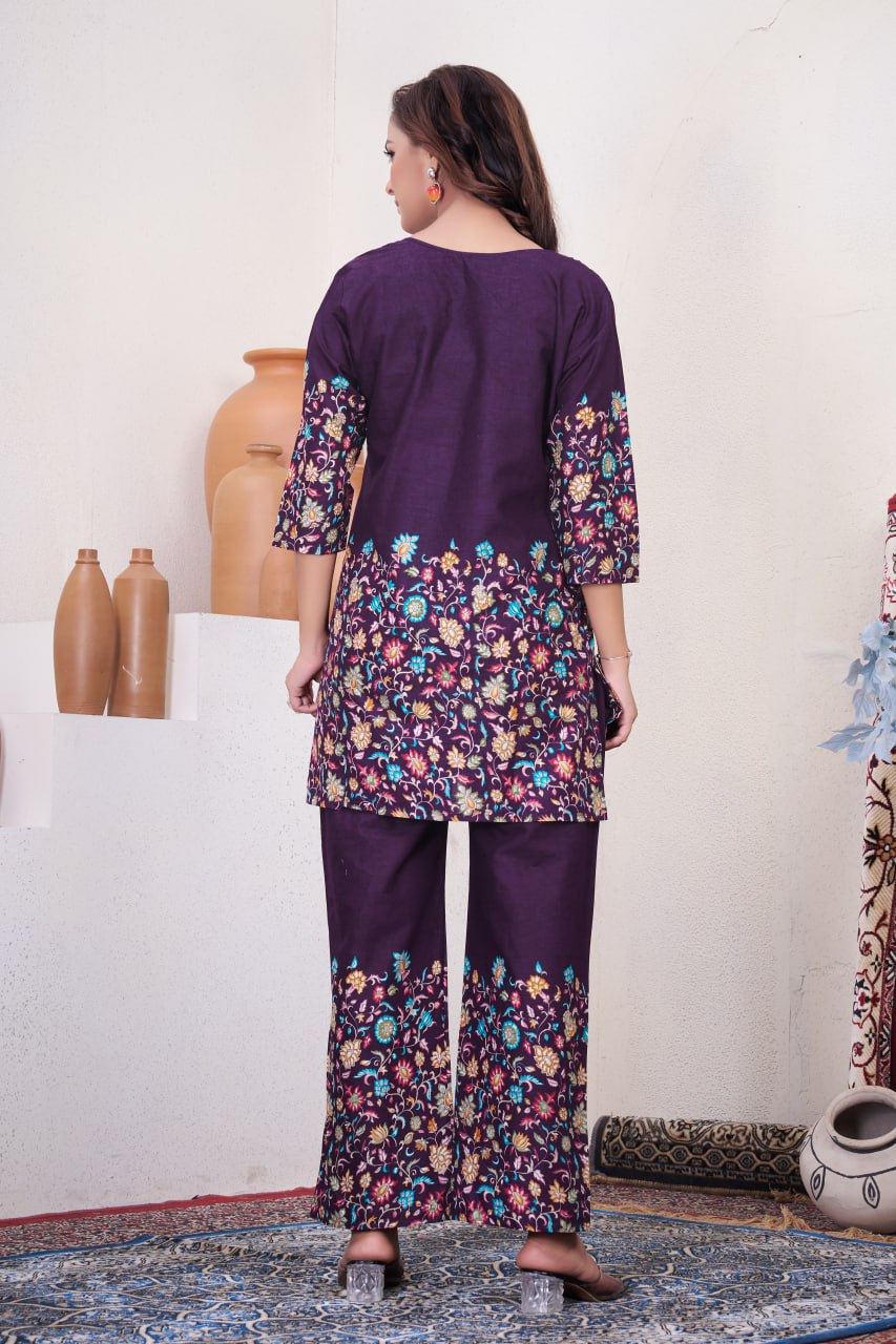 Pramukh Fab Plum Color Cotton Co-ord Set
