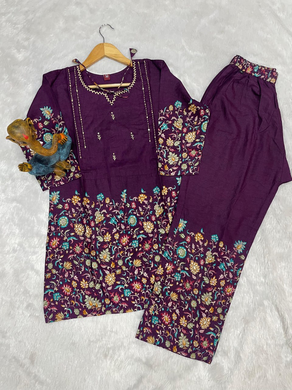 Pramukh Fab Plum Color Cotton Co-ord Set
