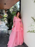 Yash Enterprise Pink Blooming Silk Party Wear Sharara Suit Set