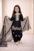 Evanik Black Designer Party Wear Heavy Natural Crep Kids Patiala Set