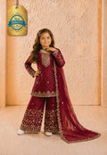 Evanik Maroon Designer Party Wear Heavy Silk Kids Top Sharara & Dupatta Set