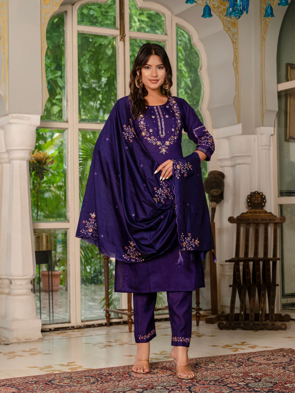 Pramukh Fab Purple Color Marina Silk Kurta Set