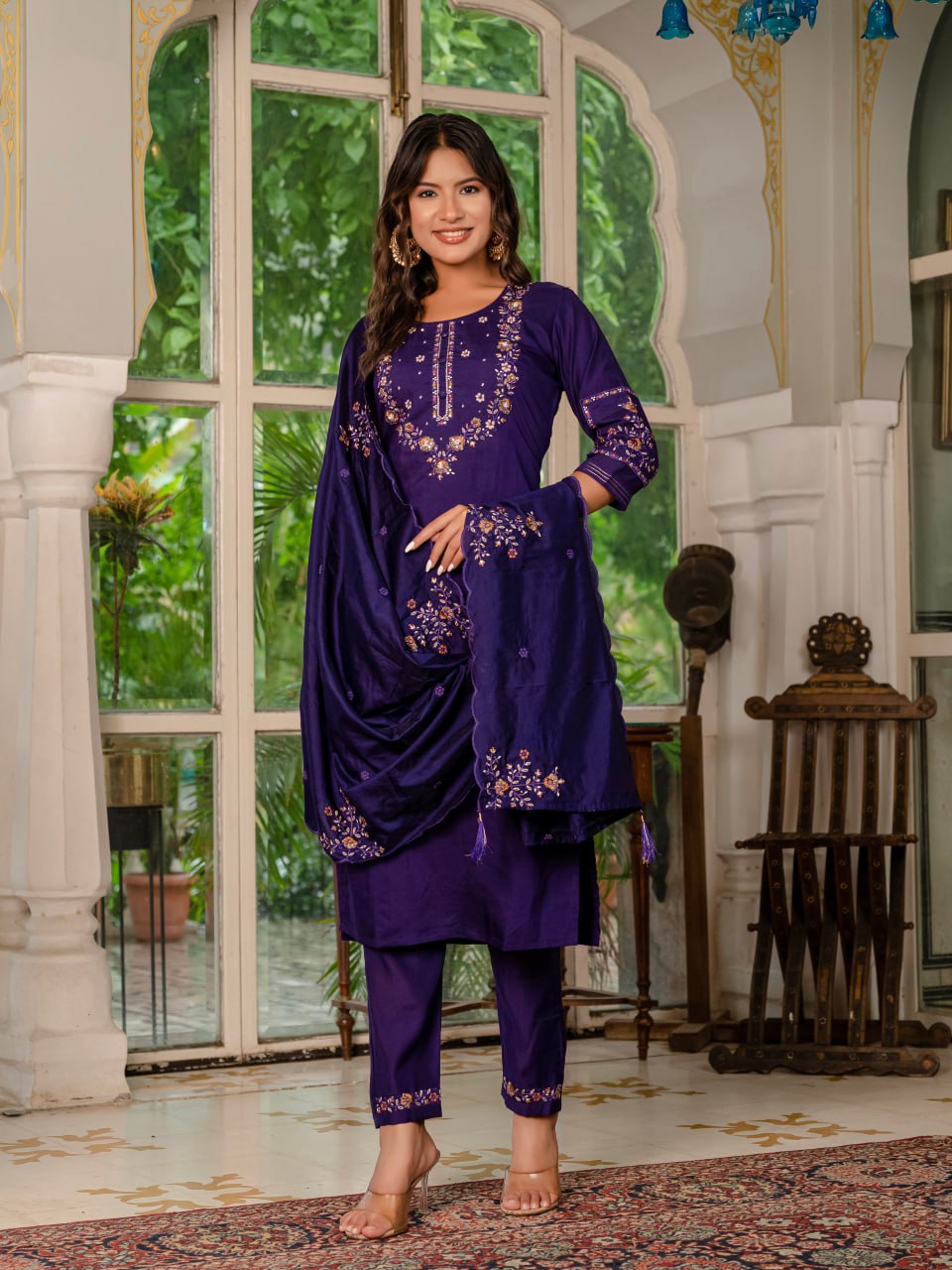 Pramukh Fab Purple Color Marina Silk Kurta Set