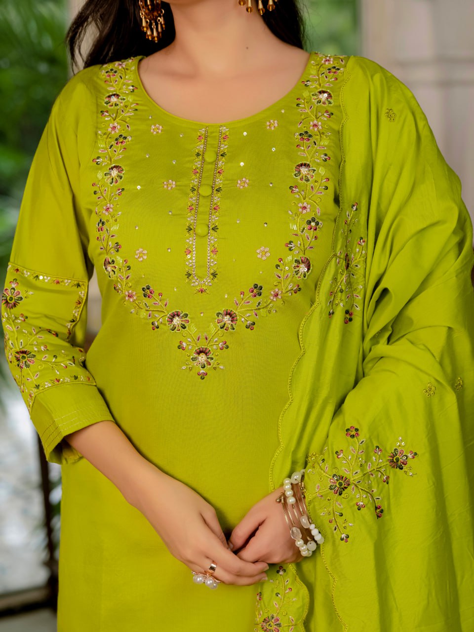 Pramukh Fab Lime Green Color Marina Silk Kurta Set