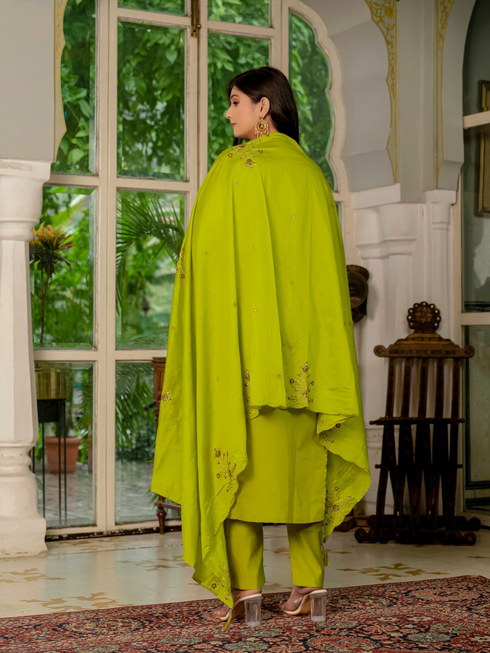 Pramukh Fab Lime Green Color Marina Silk Kurta Set