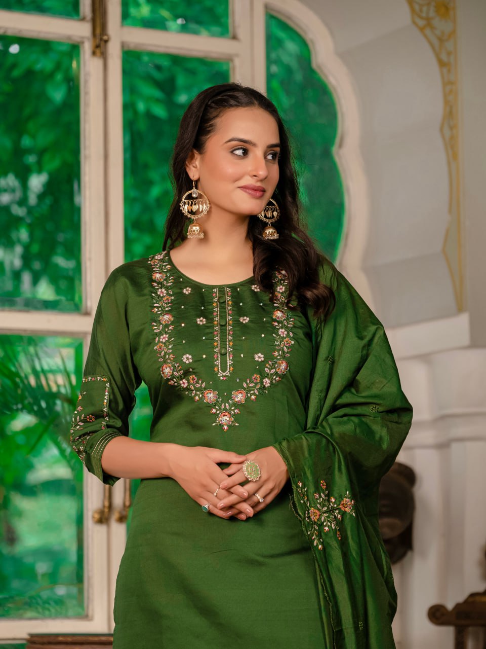 Pramukh Fab Dark Green Color Marina Silk Kurta Set