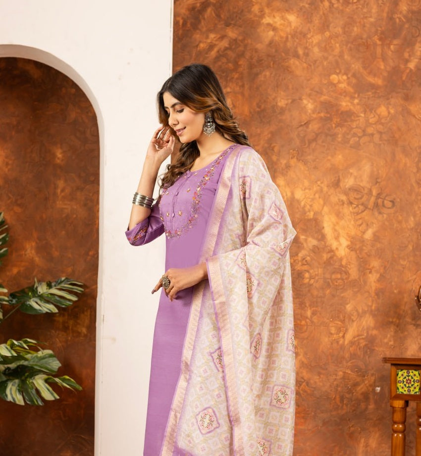 Pramukh Fab Lavender Color Marina Silk Kurta Set