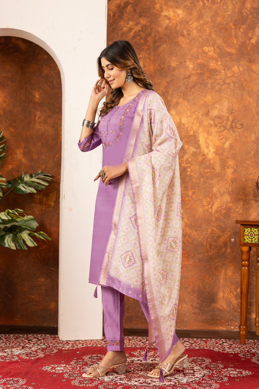Pramukh Fab Lavender Color Marina Silk Kurta Set