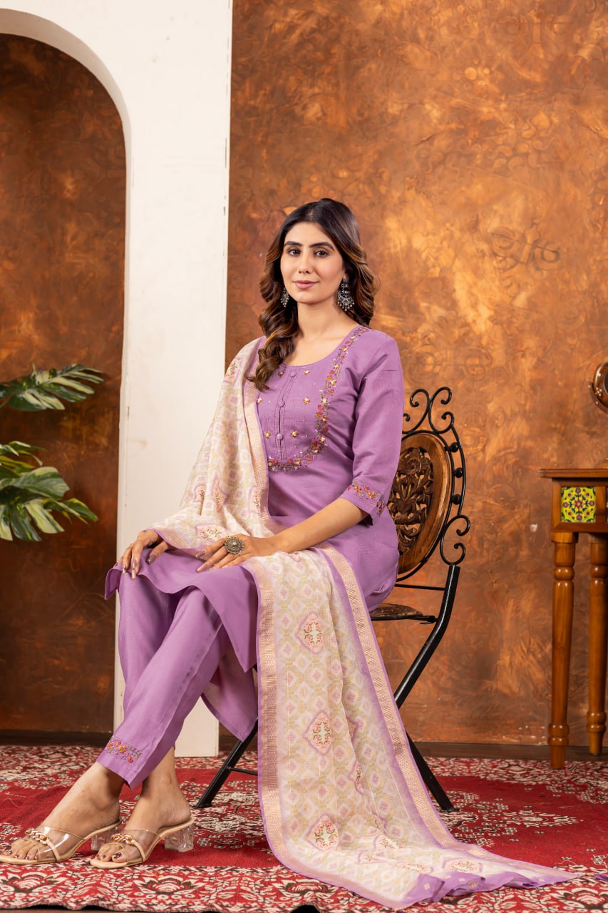 Pramukh Fab Lavender Color Marina Silk Kurta Set