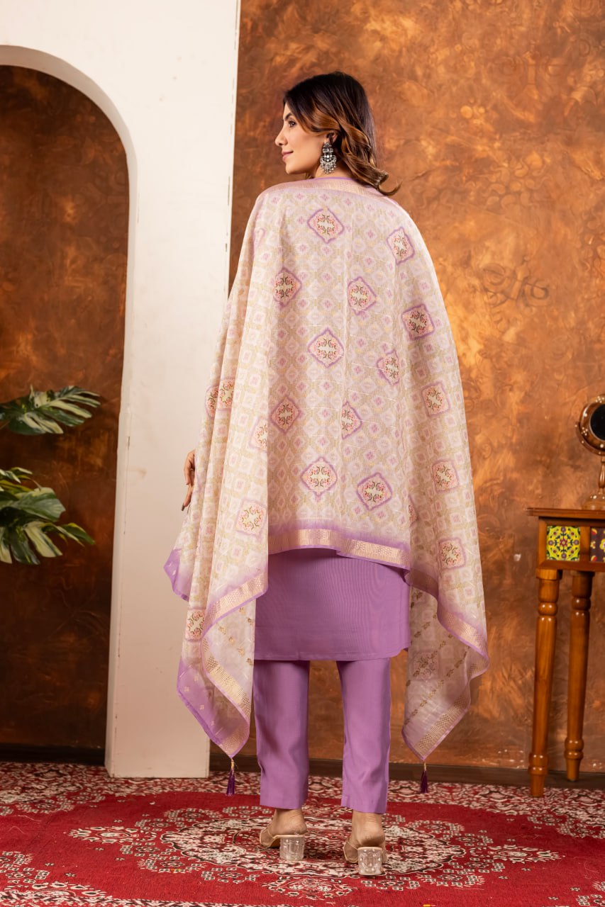 Pramukh Fab Lavender Color Marina Silk Kurta Set
