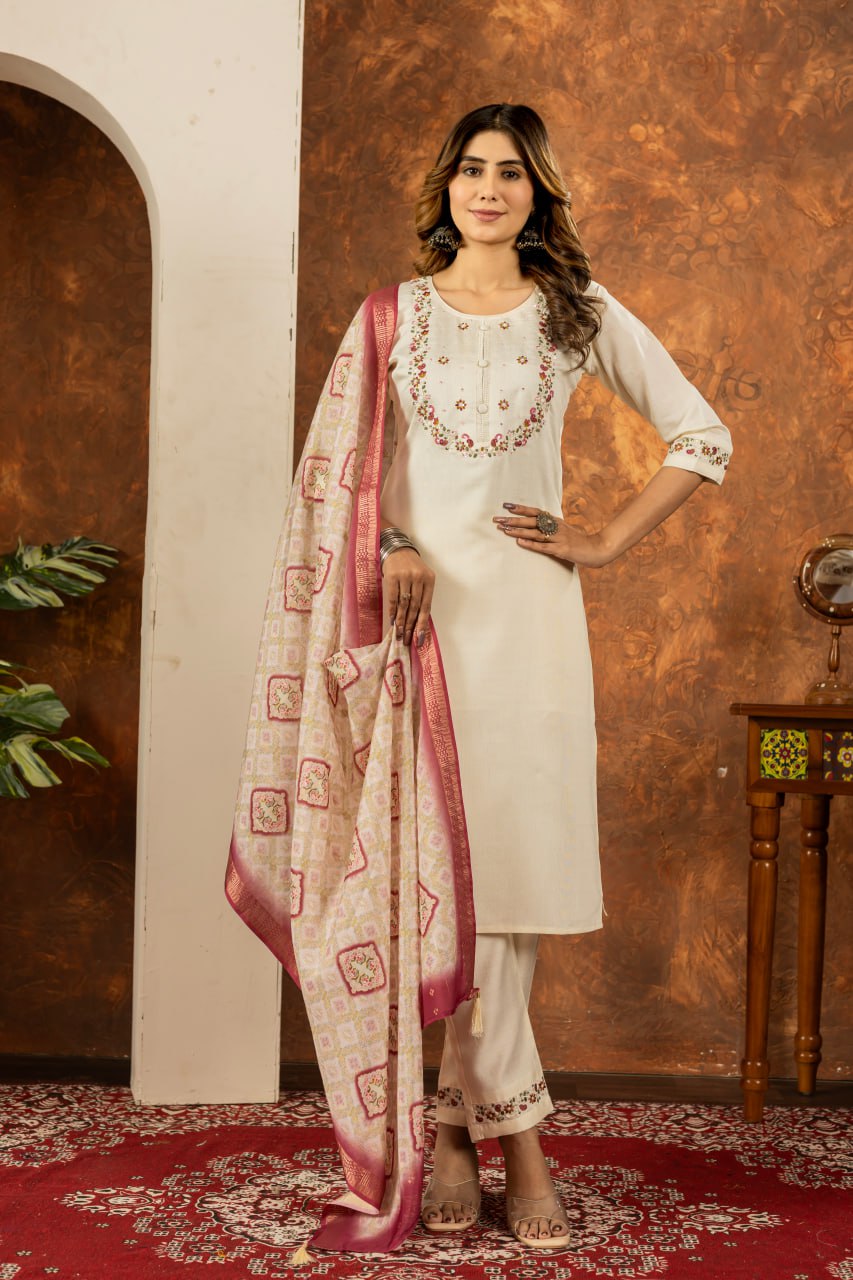 Pramukh Fab White Color Marina Silk Kurta Set