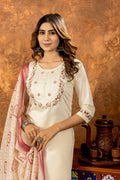 Pramukh Fab White Color Marina Silk Kurta Set