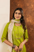 Pramukh Fab Parrot Green Color Marina Silk Kurta Set