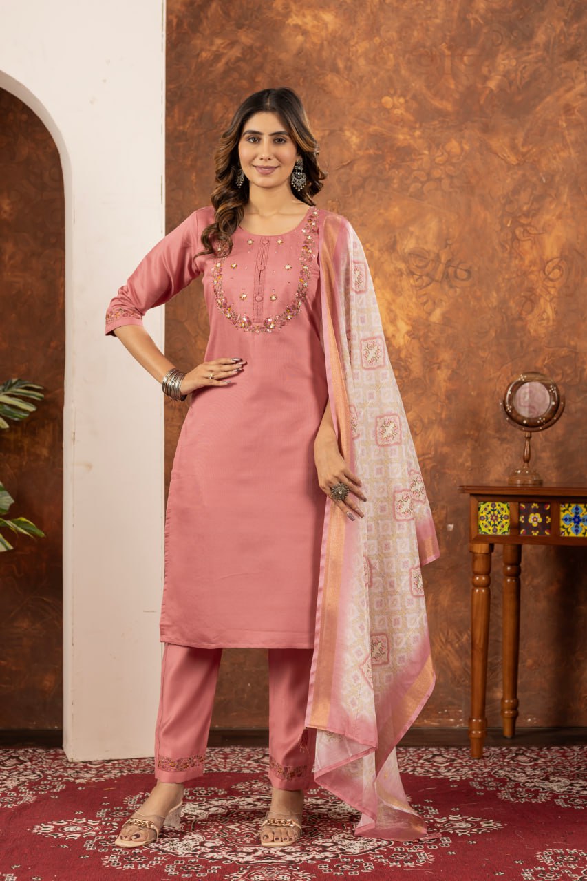 Pramukh Fab Peach Color Marina Silk Kurta Set