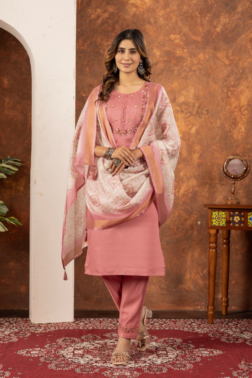 Pramukh Fab Peach Color Marina Silk Kurta Set