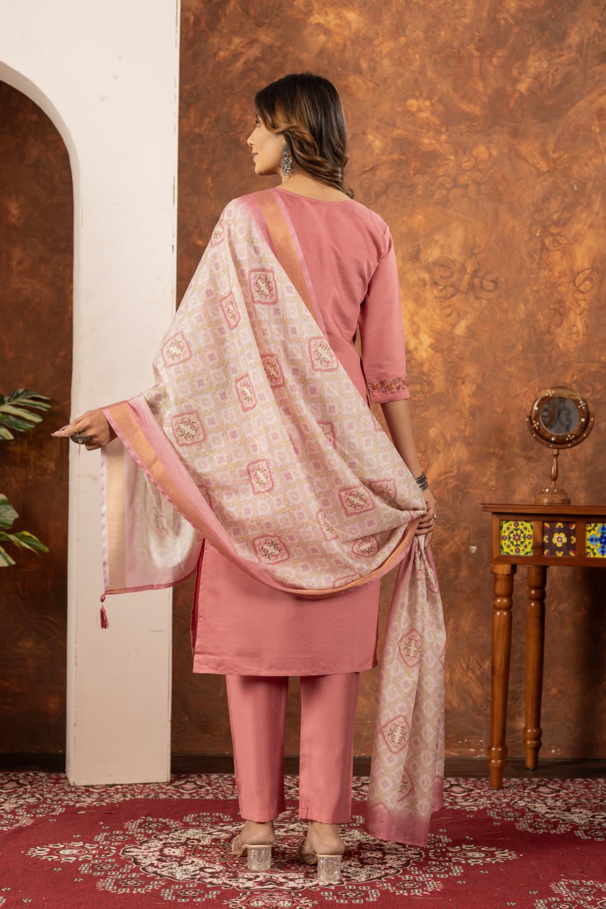 Pramukh Fab Peach Color Marina Silk Kurta Set