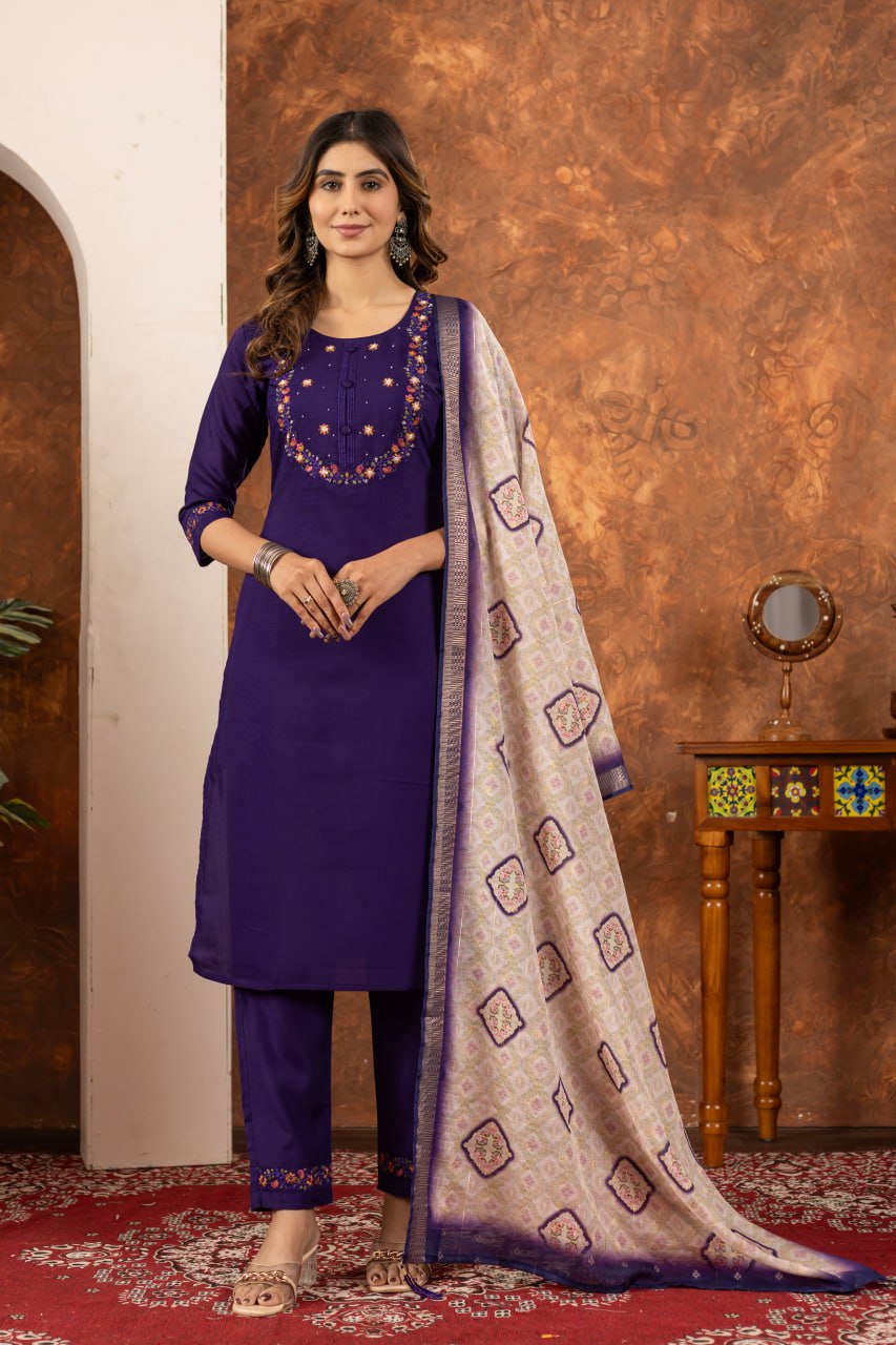 Pramukh Fab Purple Color Marina Silk Kurta Set