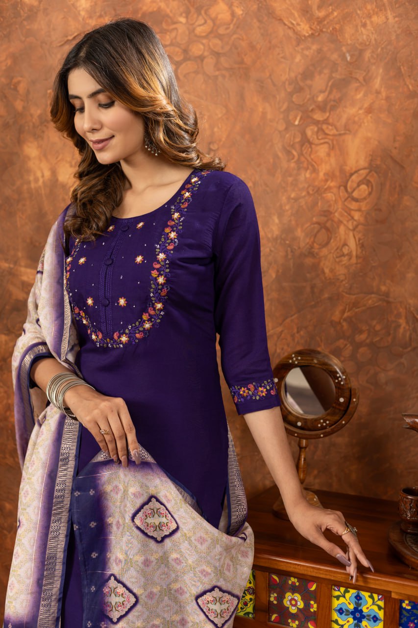 Pramukh Fab Purple Color Marina Silk Kurta Set
