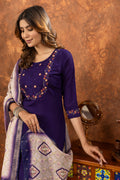 Pramukh Fab Purple Color Marina Silk Kurta Set