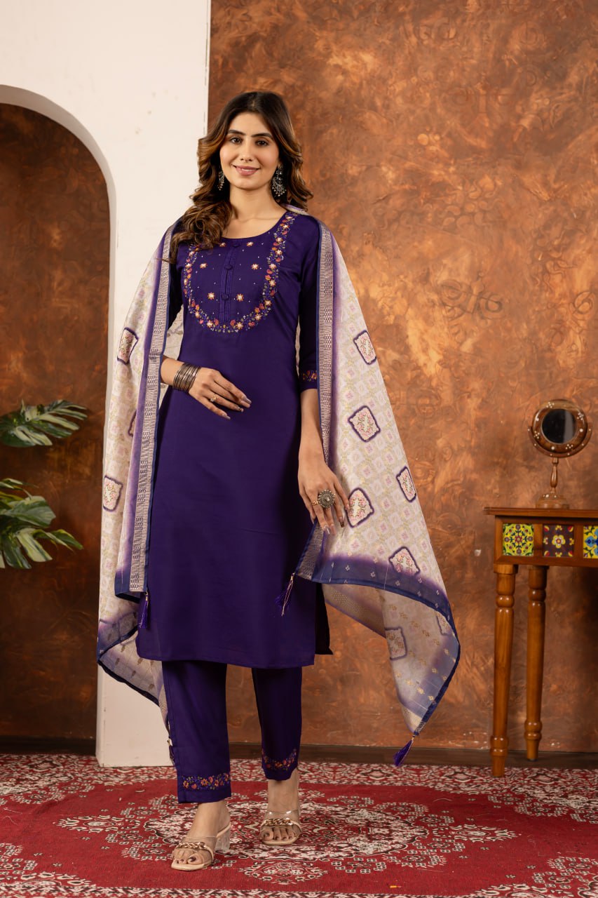Pramukh Fab Purple Color Marina Silk Kurta Set
