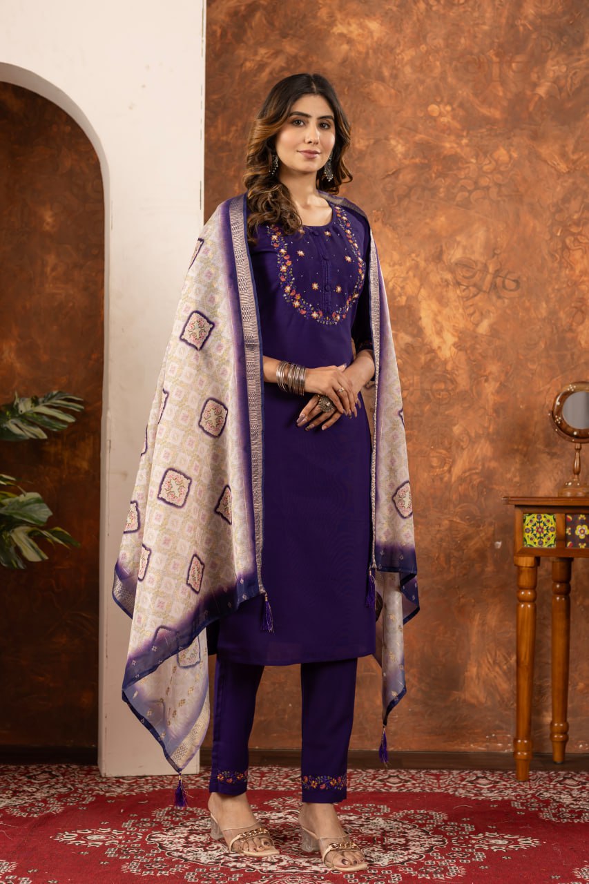 Pramukh Fab Purple Color Marina Silk Kurta Set