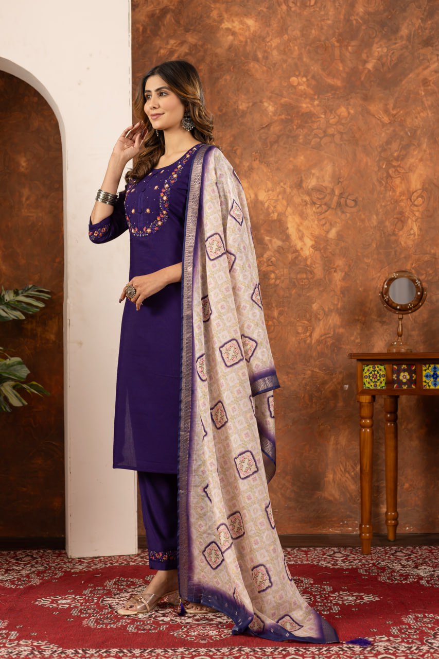 Pramukh Fab Purple Color Marina Silk Kurta Set