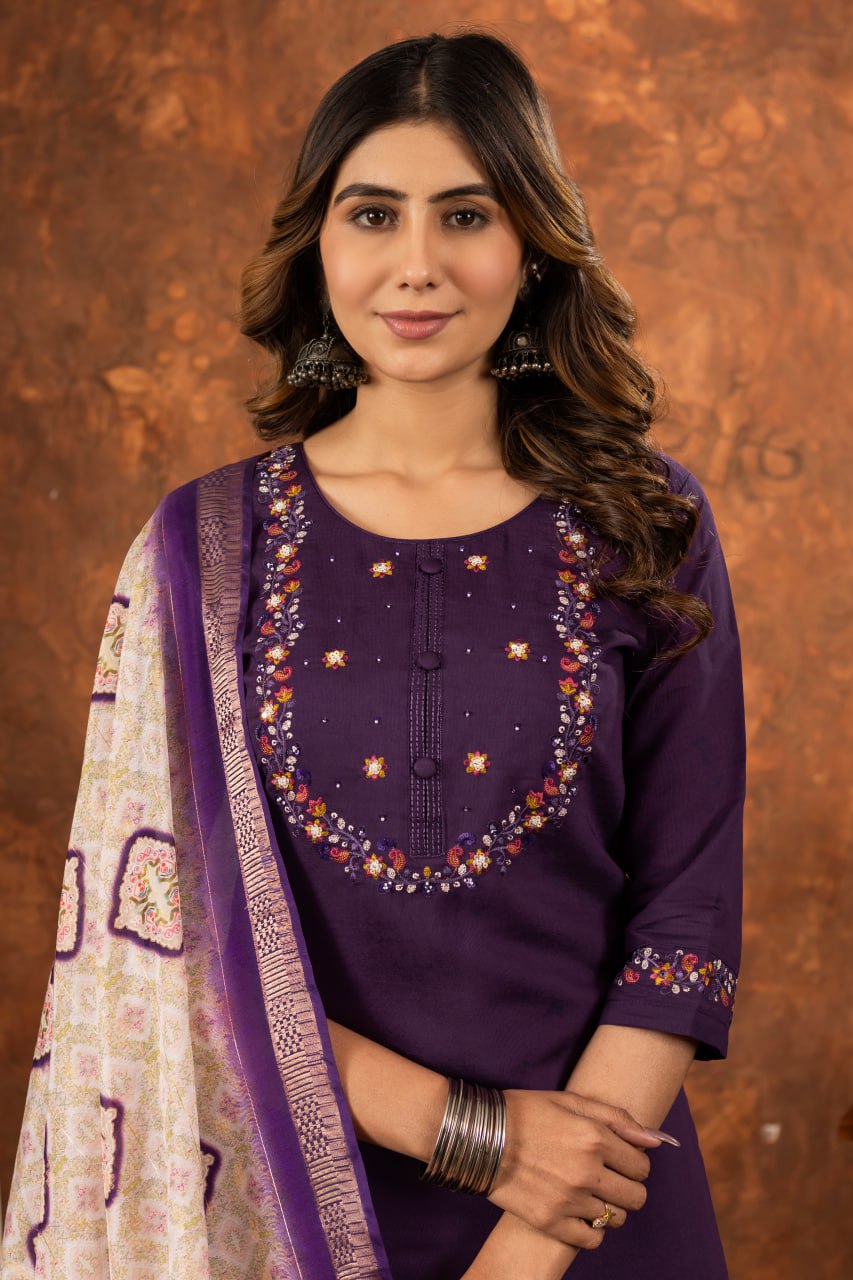 Pramukh Fab Plum Color Marina Silk Kurta Set
