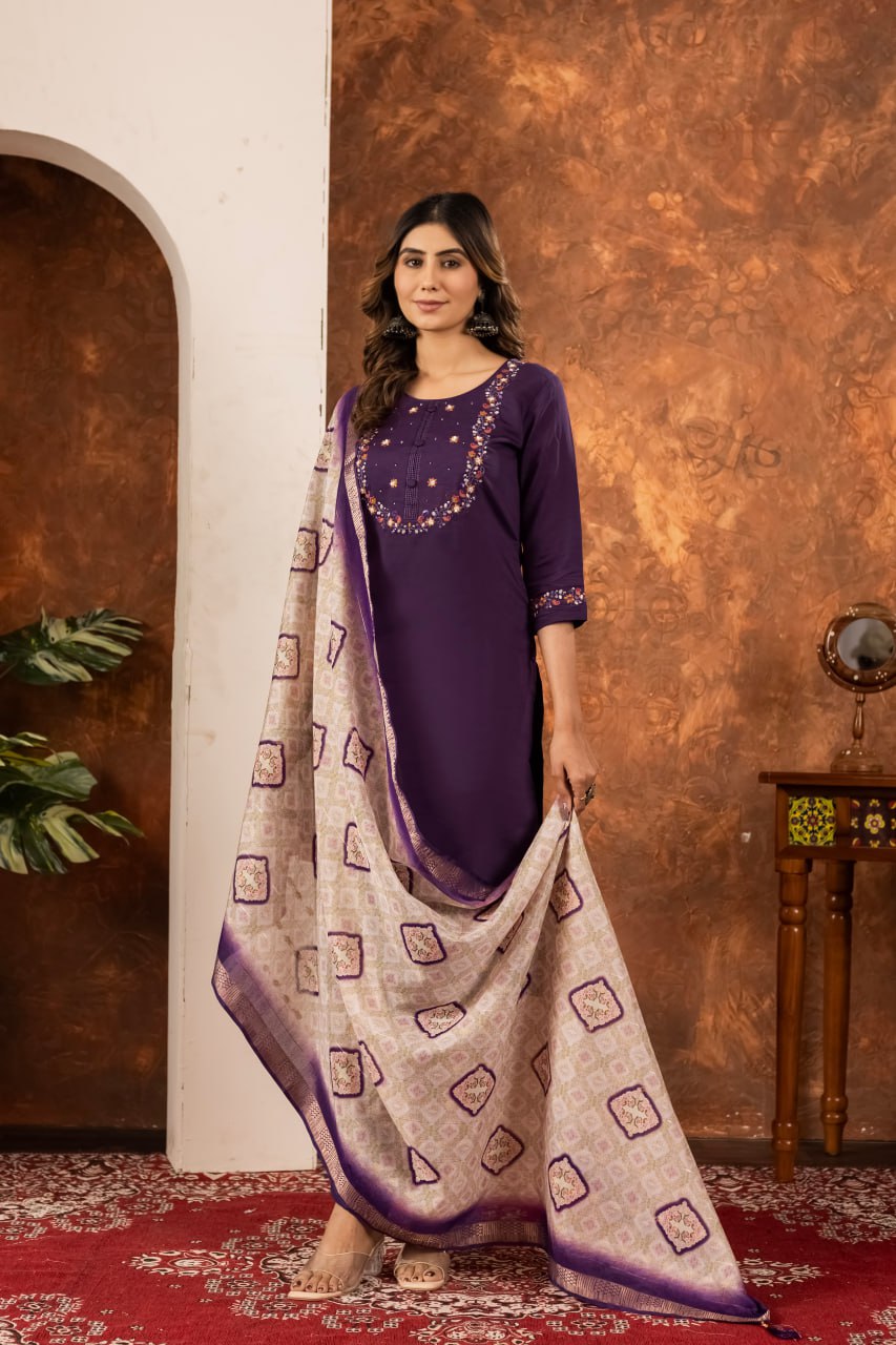 Pramukh Fab Plum Color Marina Silk Kurta Set