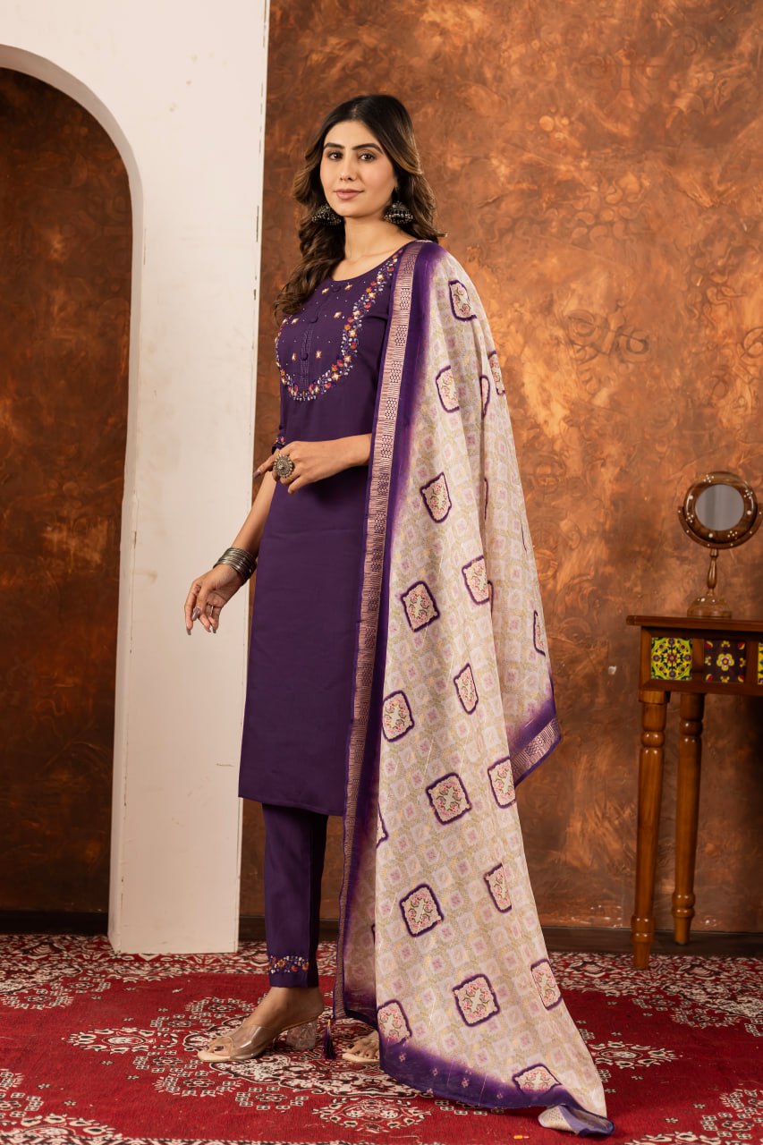 Pramukh Fab Plum Color Marina Silk Kurta Set