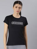 MKH Women Black Typography Printed Round Neck Dri-FIT T-shirt