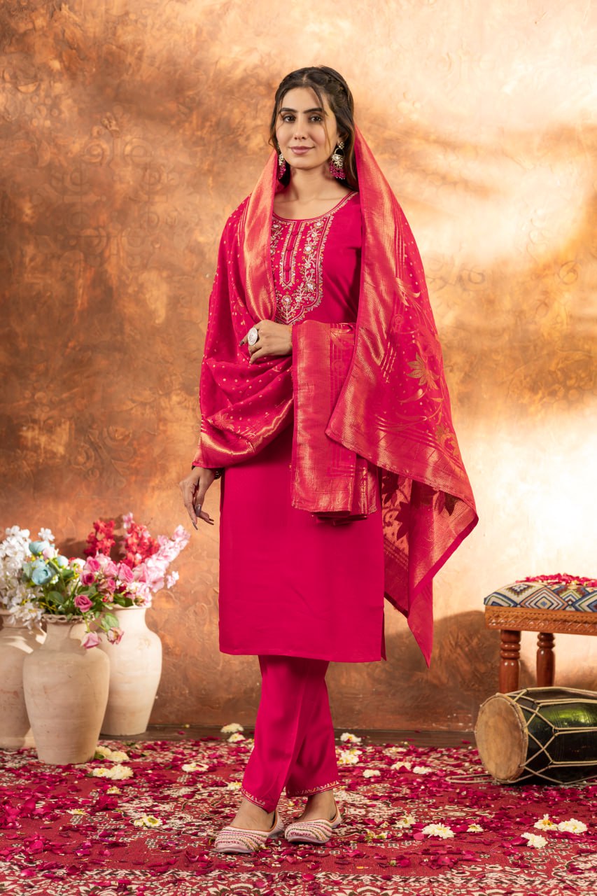 Pramukh Fab Pink Color Marina Silk Kurta Set