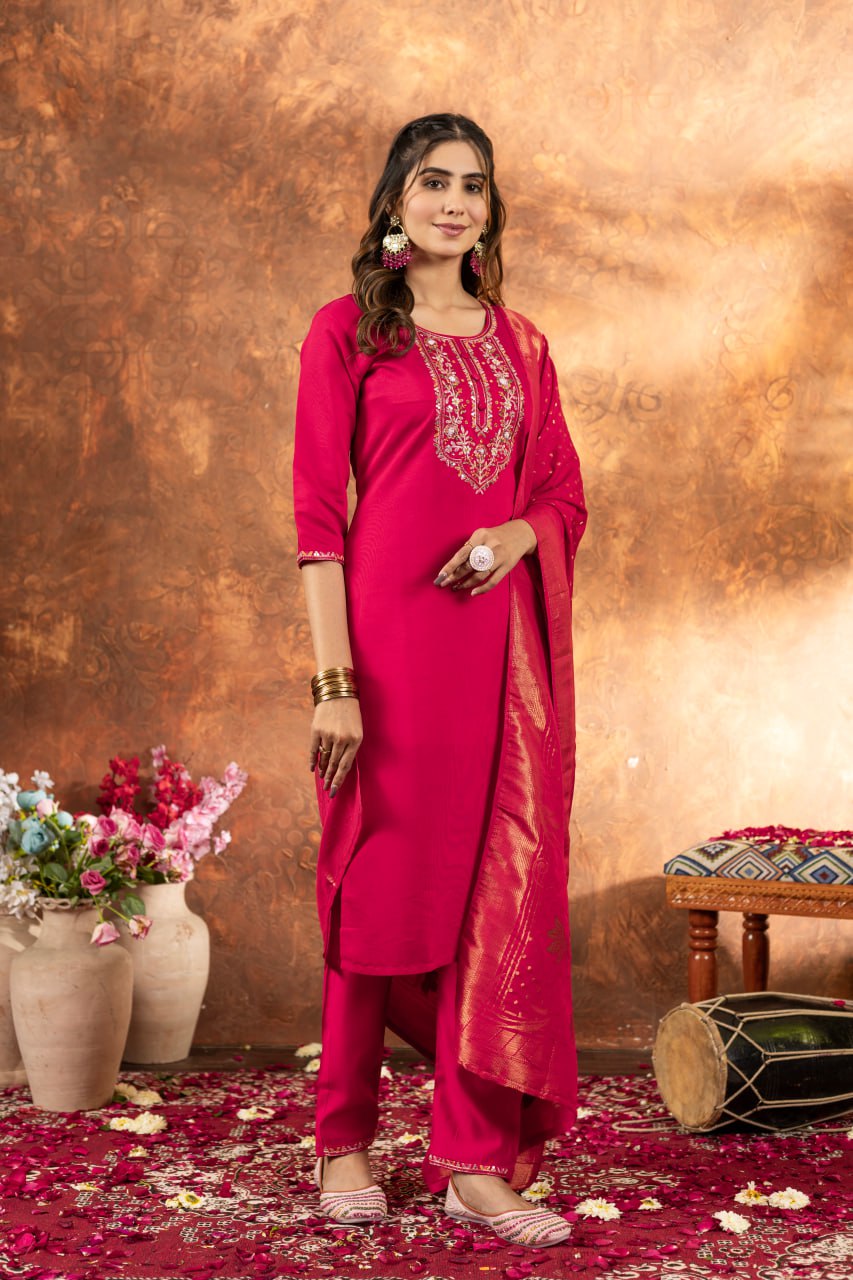 Pramukh Fab Pink Color Marina Silk Kurta Set
