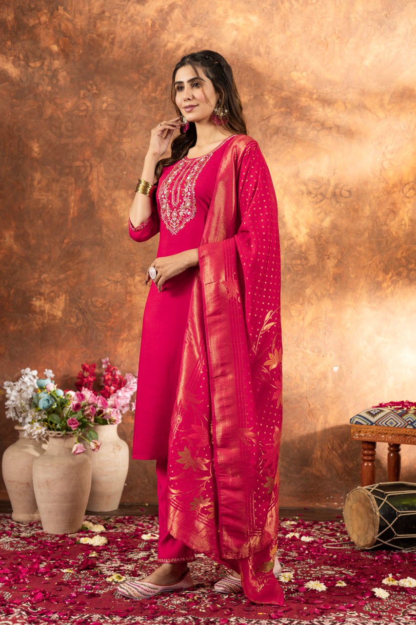 Pramukh Fab Pink Color Marina Silk Kurta Set