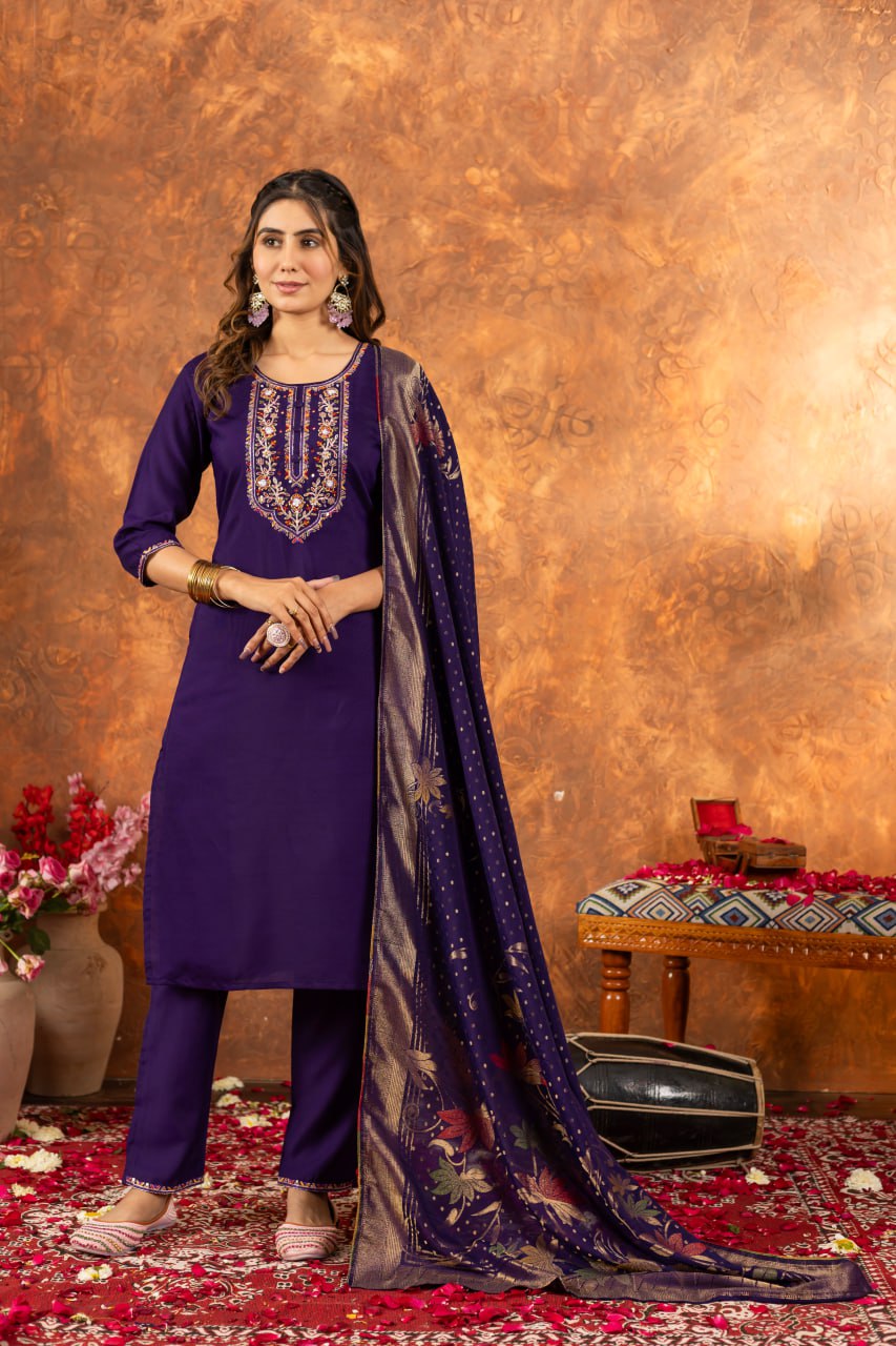 Pramukh Fab Purple Color Marina Silk Kurta Set
