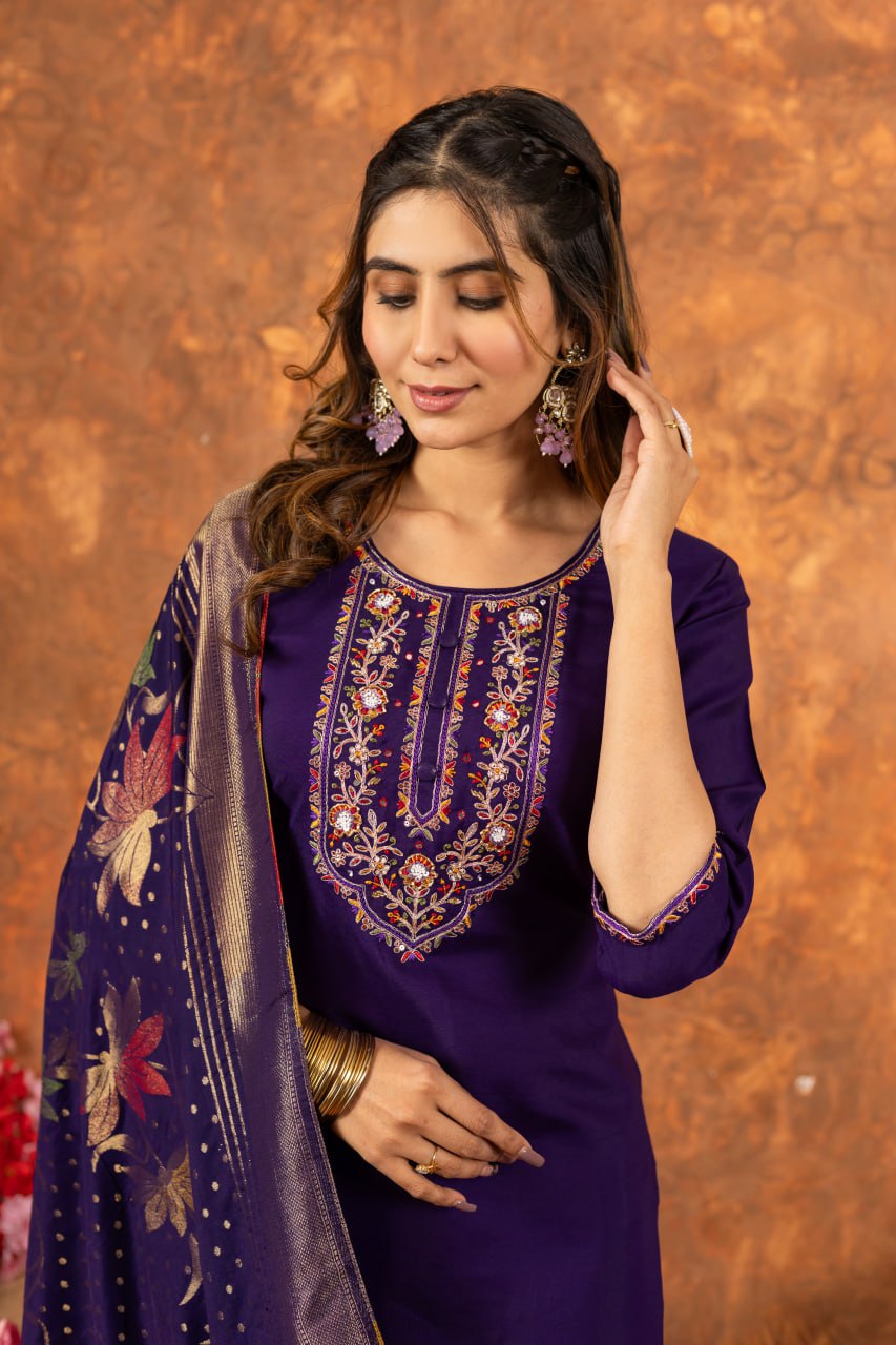 Pramukh Fab Purple Color Marina Silk Kurta Set