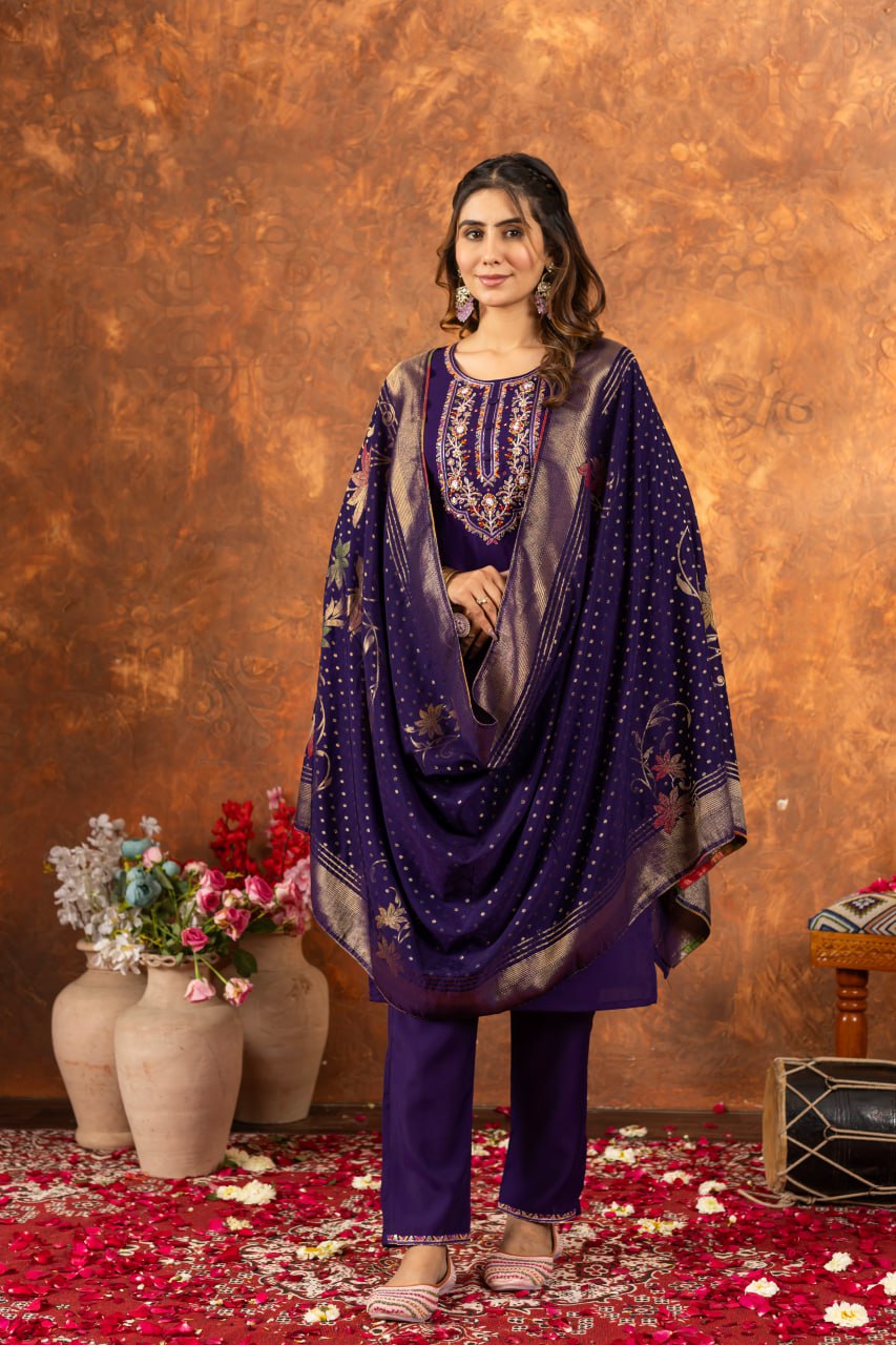Pramukh Fab Purple Color Marina Silk Kurta Set