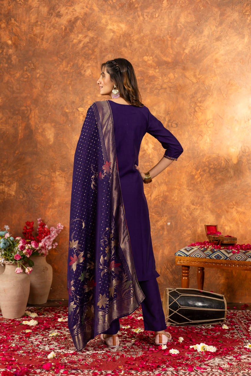Pramukh Fab Purple Color Marina Silk Kurta Set