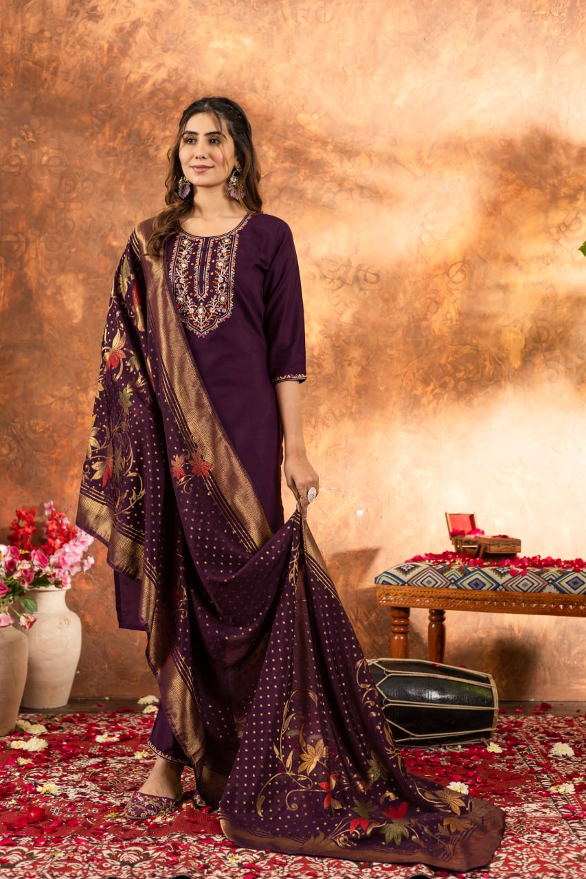 Pramukh Fab Plum Color Marina Silk Kurta Set