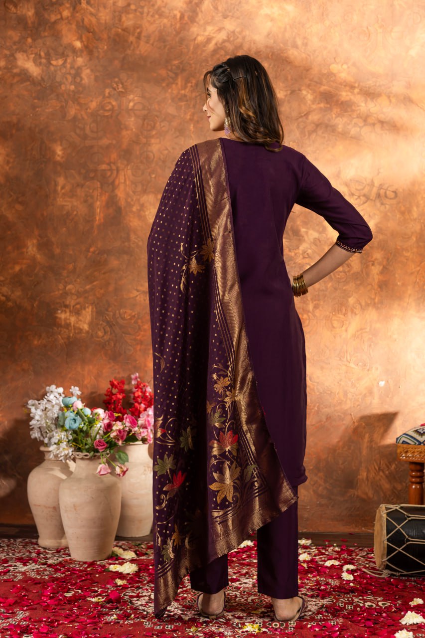 Pramukh Fab Plum Color Marina Silk Kurta Set