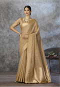 Anaita Dark Beige Cotton Silk Zari Woven Work Saree With Blouse Piece