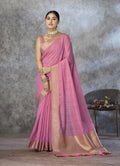 Anaita Pink Cotton Silk Zari Woven Work Saree With Blouse Piece
