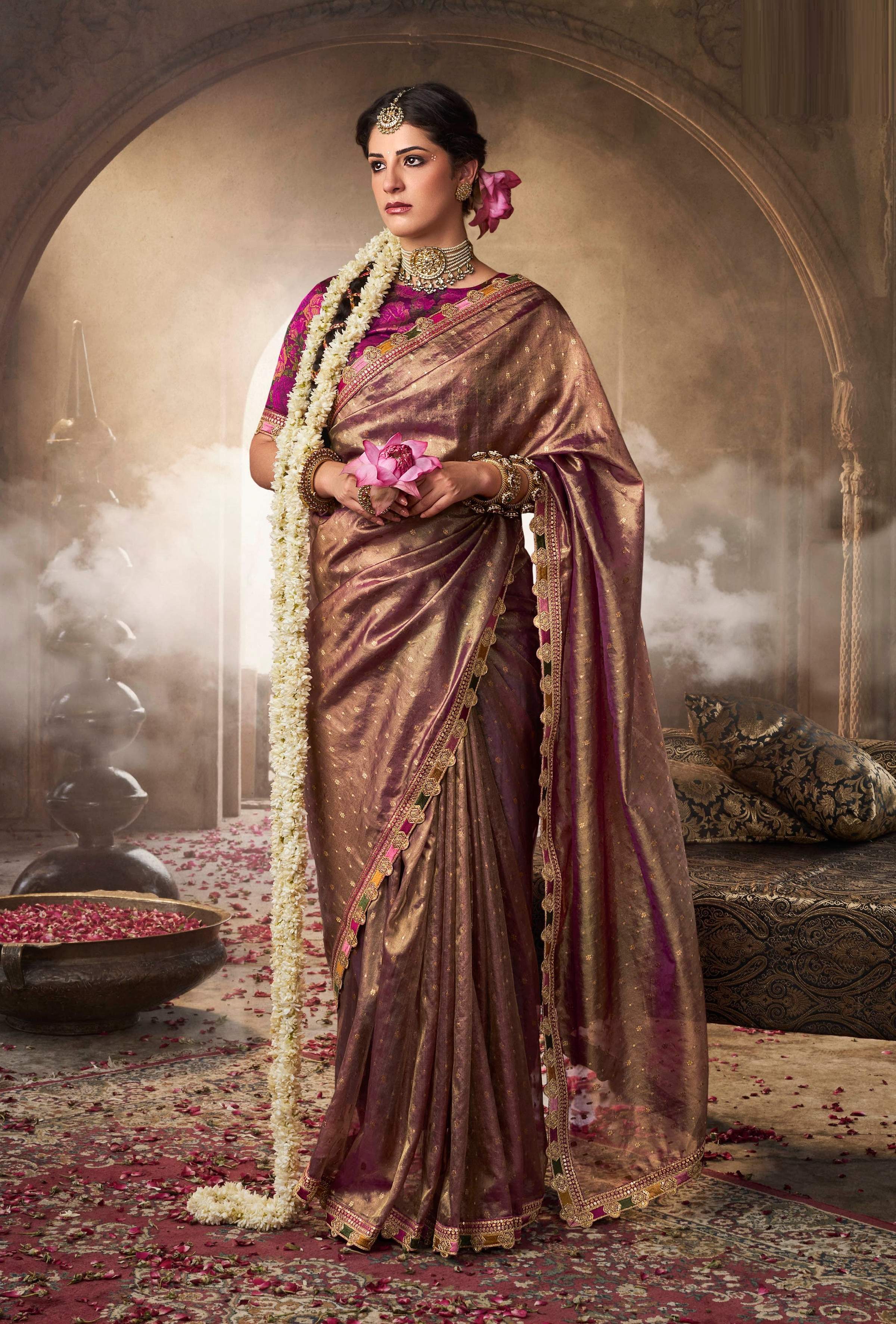 Anaita Designer Purple Weaving Soft Tissue Silk Saree With Designer Blouse