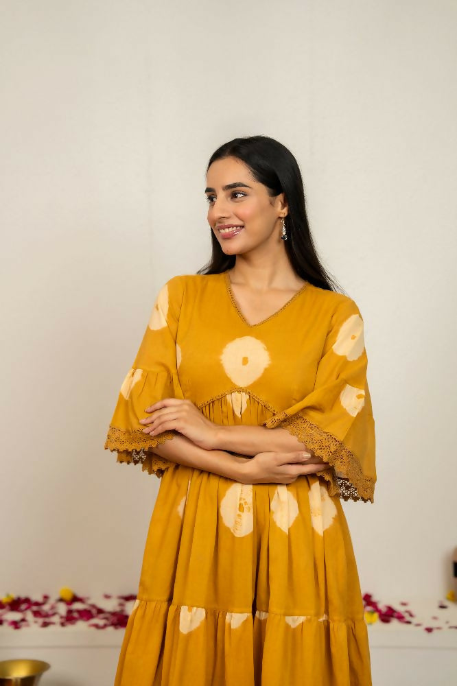 Joban Fashion Mustard Yellow Tie & Dye Cotton Dress