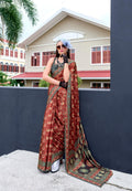 Anaita Maroon Ajrakh Printed Pure Satin Silk Saree With Blouse